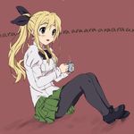  bad_id bad_pixiv_id blonde_hair blue_eyes coffee cosplay eyebrows k-on! katawa_shoujo kotobuki_tsumugi long_hair moekki pantyhose parody ponytail puffy_sleeves satou_lilly satou_lilly_(cosplay) school_uniform sitting skirt solo thick_eyebrows 