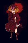  artist_request blood bow breasts frills gaap hat highres large_breasts mini_hat mini_top_hat pink_bow red_hair sideboob socks solo striped striped_legwear top_hat umineko_no_naku_koro_ni 