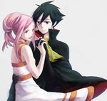  1girl anemone_(eureka_seven) bad_id bad_pixiv_id bare_shoulders black_hair collar couple cravat dominic_sorel dress eureka_seven eureka_seven_(series) gloves hetero highres holding_hands ikadako pink_hair short_hair side_ponytail sleeveless smile 