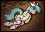  blue_eyes blue_hair coco_pommel_(mlp) cutie_mark equine female feral foldeath friendship_is_magic hair horse lying mammal my_little_pony on_side pony smile solo striped_thigh_highs tigh_highs 