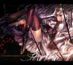  arrow bad_id bad_pixiv_id boots corset dress knees_together_feet_apart long_hair lying mask petals pixiv_fantasia pixiv_fantasia_fallen_kings red_eyes solo thighhighs white_hair yuuki_(mnm217) 