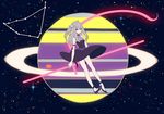  armlet bad_id bad_pixiv_id bare_legs capricorn_(constellation) constellation dress grey_hair hair_ornament keishin long_hair looking_at_viewer original personification planet saturn saturn_symbol see-through side_ponytail sky solo space star_(sky) starry_sky 