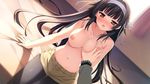  1girl bed breast_grab breasts game_cg grabbing hulotte ikegami_akane imouto_no_okage_de_mote_sugite_yabai indoors looking_at_viewer male_hand nipples open_mouth pantyhose topless toshima_maina 