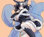  :d ahri alternate_costume alternate_eye_color alternate_hair_length alternate_hairstyle animal_ears black_dress black_hair blue_eyes boots breasts cleavage dmdkrxmrrmq dress fingernails fox_ears fox_tail from_side fur_trim gem helmet knee_boots large_breasts league_of_legends long_fingernails looking_at_viewer midnight_ahri multiple_tails nail_polish open_mouth orange_background short_hair simple_background sketch smile solo tail thighlet 