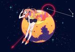  :d aries_(constellation) bad_id bad_pixiv_id bare_legs bracelet cape constellation dress floating hair_ornament high_heels jewelry keishin long_hair mars mars_symbol nail_polish open_mouth orange_hair original personification planet ponytail sky sleeveless sleeveless_dress smile solo space star_(sky) starry_sky 