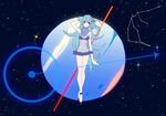  aquarius_(constellation) bad_id bad_pixiv_id bare_legs blue_hair breasts cleavage constellation elbow_gloves flipped_hair floating gloves groin hair_ornament hand_on_own_head high_heels keishin long_hair looking_away medium_breasts miniskirt navel original personification planet pleated_skirt red_eyes see-through side_ponytail skirt sky solo space star_(sky) uranus uranus_symbol 