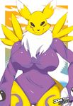  anthro big_breasts black_nose breasts canine chest_tuft clothing digimon female fox fur lionalliance looking_at_viewer mammal renamon solo standing tight_clothing tuft yellow_fur yin_yang 