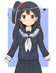  bad_id bad_pixiv_id black_hair black_serafuku blush brown_eyes hair_bobbles hair_ornament kitashirakawa_anko long_hair ma-2_(konkon_kitakitsune) one_side_up school_uniform serafuku solo squiggle tamako_love_story tamako_market 