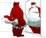 brown_hair butt canine fox hair hi_res joebluefox male mammal mirror morbidly_obese obese overweight reflection shaded solo topless 