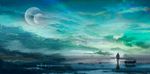  alex_(rosenfield) bad_id bad_pixiv_id bench cloud fantasy highres lake landscape male_focus moon outdoors planet reflection silhouette solo sunlight water 