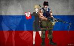  1girl babay explosive grenade knee_pads natalia_poklonskaya pencil_skirt russian russian_flag skirt vladimir_putin 