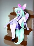  anthro anthrofied blue_hair blumagpie bow breasts can cleavage clothed clothing equine female flitter_(mlp) friendship_is_magic hair heels high_heels mammal my_little_pony panties pegasus purple_eyes shirt shoes sitting skirt socks solo underwear wings 