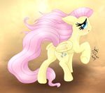  blue_eyes blush butt cute cutie_mark equine eyelashes flowing_hair fluttershy_(mlp) friendship_is_magic fur hair horse joakaha long_tail looking_back mammal my_little_pony open_mouth pegasus pink_hair pony raised_leg solo wings yellow_fur 