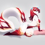  blue_nose breasts female fur hair kanel mammal nude orange_eyes orange_fur red_fur red_hair skunk solo white_fur white_hair 