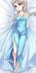  1girl blonde_hair blue_eyes blush braid breasts dakimakura disney dress elsa_(frozen) frozen_(disney) kokuchuutei solo 
