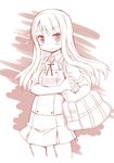  blush hidamari_sketch long_hair matsuri_(hidamari_sketch) monochrome school_uniform skirt smile solo yoshitani_motoka 