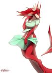  anthro black_nose breasts canine clothed clothing cute female fish hair hybrid long_hair looking_away lost-paw mammal marine nuro pinup plain_background pose red_hair seductive shark solo standing white_background wind 