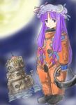 alternate_costume expressionless full_body full_moon gagawa_ichi hat looking_at_viewer mob_cap moon night patchouli_knowledge purple_hair silent_sinner_in_blue solo spacesuit standing touhou 