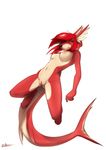  anthro areola barefoot black_nose breasts canine female fish hair hybrid long_hair lost-paw mammal marine navel nipples nude nuro open_mouth pussy red_eye red_hair shark solo 