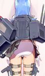  aburisamon arms_at_sides ass blue_hair cannon from_behind gloves hatsukaze_(kantai_collection) highres kantai_collection long_hair mecha_musume panties pleated_skirt rocket school_uniform skirt skirt_lift solo turret underwear wardrobe_malfunction white_gloves white_panties 