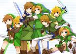  blonde_hair blue_eyes brown_eyes brown_hair gloves hat holding holding_sword holding_weapon left-handed link multiple_boys multiple_persona pointy_ears sword the_legend_of_zelda the_legend_of_zelda:_a_link_to_the_past the_legend_of_zelda:_majora's_mask the_legend_of_zelda:_ocarina_of_time the_legend_of_zelda:_skyward_sword the_legend_of_zelda:_the_wind_waker the_legend_of_zelda:_twilight_princess the_legend_of_zelda_(nes) toon_link weapon yuu_p917 