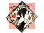  animal black_hair fish horns japanese_clothes kimono mirin_wb pointed_ears short_hair 