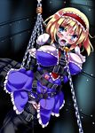  alice_margatroid arms_behind_back bdsm blonde_hair blue_eyes blush bondage bound breasts collar egg_vibrator gag gagged harness heart-shaped_lock highres large_breasts leash lilish lock looking_at_viewer padlock pussy_juice ring_gag saliva short_hair solo tears touhou vibrator 