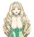  :d blonde_hair blush breasts choker drill_hair huge_breasts long_hair looking_at_viewer namuya nipples open_mouth red_eyes smile solo 