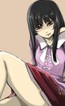  black_hair dress ginji_(sakaki_summer) houraisan_kaguya licking_lips long_hair looking_at_viewer naughty_face red_eyes simple_background skirt smile solo tan_background thighs tongue tongue_out touhou 