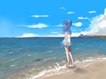 barefoot beach blue_hair day hiradaira_chisaki long_hair miyama_rikka nagi_no_asukara scenery school_uniform shoes_removed side_ponytail solo 