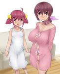  2girls abubu bdsm breasts brown_hair clitoris_piercing collar couch dress highres hoshizora_ikuyo hoshizora_miyuki looking_at_viewer mother_and_daughter multiple_girls navel no_panties open_mouth photoshop piercing precure pussy red_hair smile smile_precure! sofa standing uncensored 