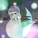  black_hairband blurry bob_cut bokeh depth_of_field floating hairband hitodama holding konpaku_youmu konpaku_youmu_(ghost) shiratori_makoto silver_hair skirt skirt_set solo touhou 