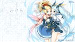  2girls aqua_hair blonde_hair puzzle_&amp;_dragons reina_(black_spider) zoom_layer 