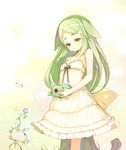  bare_shoulders bug butterfly dress flower gatchaman_crowds green_eyes green_hair hair_ornament hairclip insect long_hair nekomu smile solo utsutsu very_long_hair watering_can white_dress 