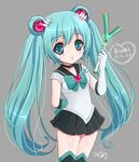  aqua_eyes aqua_hair back_bow bishoujo_senshi_sailor_moon bow choker cosplay double_bun elbow_gloves gloves grey_background hatsune_miku long_hair miskiss sailor_senshi_costume sailor_senshi_uniform skirt solo spring_onion thighhighs twintails very_long_hair vocaloid white_gloves zettai_ryouiki 