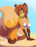  anthro big_breasts breasts brown_hair canine clothed clothing eyewear female fox glasses green_eyes hair long_hair mammal popsicle shari_(tiger1001) solo swimsuit tiger1001 