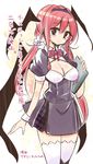  alternate_costume alternate_hairstyle bat_wings blush breasts cleavage cleavage_cutout enmaided head_wings highres koakuma large_breasts long_hair looking_at_viewer maid maturiuta_sorato red_eyes red_hair sketch thighhighs touhou translation_request twintails waitress white_legwear wings wrist_cuffs zettai_ryouiki 