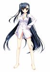  1girl barefoot black_hair breasts cleavage feet hazel_eyes kan&#039;u kan'u katagiri_hinata koihime_musou legs long_hair no_bra no_pants panties shirt underwear very_long_hair yellow_eyes 