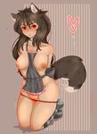  &lt;3 animal_ears animal_tail black_fur black_hair blush bow cat cat_ears clue_(artist) collar feline female fur hair human kneeling long_hair looking_at_viewer mammal panties red_eyes socks solo thighs underwear white_fur 