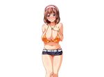 1girl breasts kedamono-tachi_no_sumu_ie_de large_breasts midriff nipples pin-point simple_background solo takeda_hiromitsu transparent_background white_background 