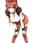  :o adapted_costume alternate_costume bent_over blush breasts choker cleavage clenched_hands garter_straps hands_on_own_knees highres horns large_breasts long_hair looking_at_viewer maou_(maoyuu) maoyuu_maou_yuusha open_mouth pei_(andrew1998) red_eyes red_hair red_legwear red_skirt simple_background skindentation skirt solo thighhighs white_background zettai_ryouiki 