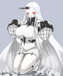  blush breasts claws detached_sleeves dress highres horn kantai_collection large_breasts long_hair marimo_maru pale_skin red_eyes ribbed_dress seaport_hime shinkaisei-kan short_dress sideboob solo thick_thighs thighs very_long_hair white_hair 