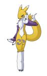  3_fingers 3_toes alpha_channel angry black_claws black_nose blue_eyes canine claws digimon ears_up female fox fur gloves mammal pose renamon rockmanzxadvent slim solo white_fur yellow_fur yin_yang 