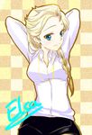  1girl blonde_hair blue_eyes braid disney elsa_(frozen) frozen_(disney) jewelry long_hair necklace shirt solo 