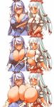  2girls breast_expansion breasts erect_nipples fujiwara_no_mokou huge_breasts kamishirasawa_keine lactation milk_leaking_through_clothing multiple_girls sachito sequential touhou 