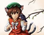  animal_ears animalization bad_deviantart_id bad_id bird brown_eyes brown_hair cat_ears cat_tail chen crow jewelry looking_at_another multiple_tails nekomata open_mouth shameimaru_aya shameimaru_aya_(crow) short_hair single_earring sleepingfox smile solo tail touhou tree two_tails 