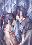  1girl couple hakuouki_shinsengumi_kitan height_difference japanese_clothes kimono ponytail saitou_hajime_(hakuouki) yoshiki_(0508) yukimura_chizuru 