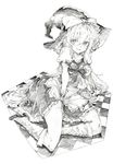  absurdres alternate_hair_length alternate_hairstyle apron braid dress graphite_(medium) greyscale hat highres kirisame_marisa long_hair looking_at_viewer monochrome open_mouth oshake puffy_sleeves shirt short_sleeves single_braid sitting solo tile_floor tiles touhou traditional_media very_long_hair waist_apron witch_hat wrist_cuffs 
