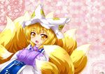  animal_ears blonde_hair fox_ears fox_tail kazami_karasu multiple_tails short_hair solo tail touhou yakumo_ran yellow_eyes 