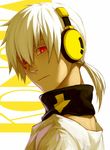  character_name choker facial_mark headphones kagerou_project konoha_(kagerou_project) looking_at_viewer lowrain male_focus ponytail red_eyes solo white_hair 